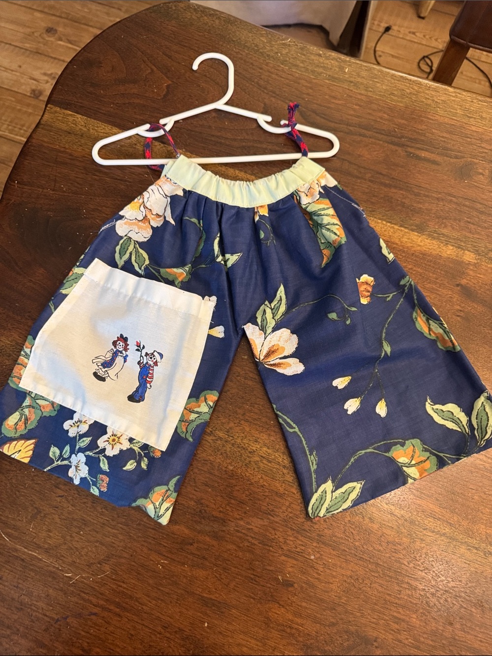 Navy Floral Kids Shorts with Contrast Cartoon Pocket